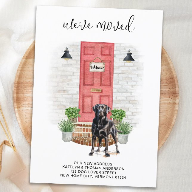 Postal De Anuncios Nos hemos mudado Labrador negro Puerta roja Mudanz (Subido por el creador)