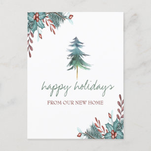 Postal De Anuncios Nos hemos mudado,Navidad Árbol Acebo Baya Fiesta