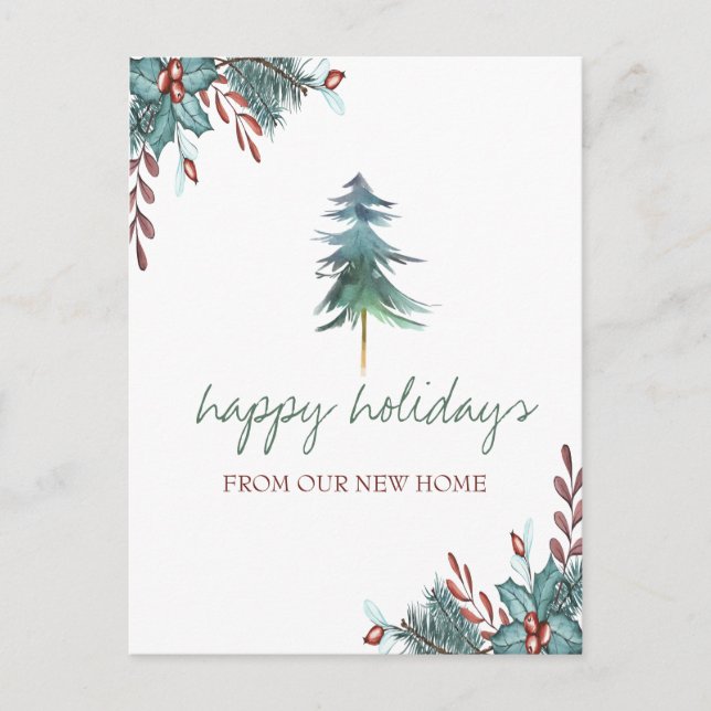 Postal De Anuncios Nos Hemos Mudado, Navidad Árbol Holly Berry Holida (Anverso)