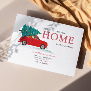 Postal De Anuncios Nos hemos mudado Navidad Nueva Dirección Coche Roj