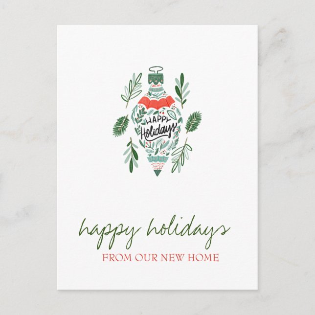 Postal De Anuncios Nos Hemos Mudado, Navidad Ornamento Festividad (Anverso)