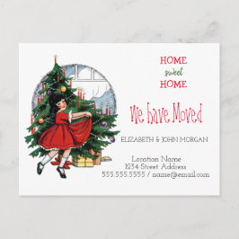 Postal De Anuncios Nos Hemos Mudado, Niña De Árbol Vintage