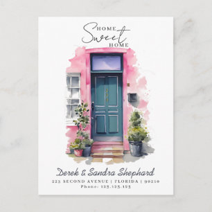 Postal De Anuncios Nos hemos mudado Nueva Dirección acuarela rosa Pue