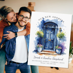Postal De Anuncios Nos hemos mudado Nueva dirección puerta acuarela m