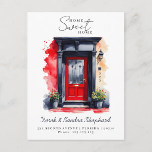 Postal De Anuncios Nos hemos mudado Nueva Dirección puerta acuarela r