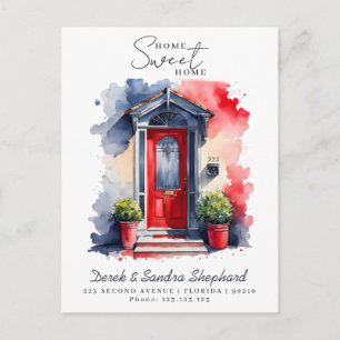 Postal De Anuncios Nos hemos mudado Nueva dirección puerta acuarela r