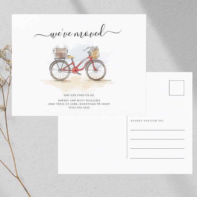 Postal De Anuncios Nos hemos mudado nueva dirección traslado de bicic (We Moved New Address Bicycle Moving Announcement Postcard)