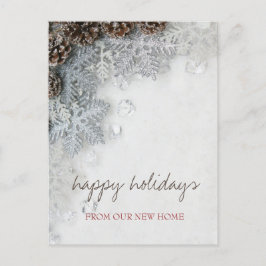Postal De Anuncios Nos hemos mudado,Piñas, Copos de nieve de vacacion