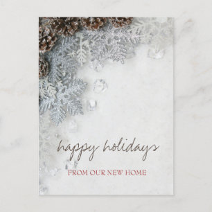 Postal De Anuncios Nos hemos mudado,Piñas, Copos de nieve de vacacion