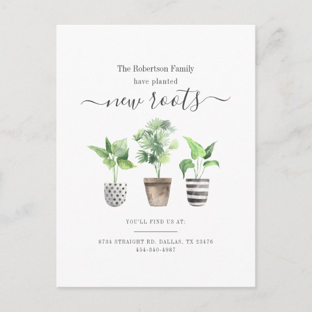 Postal De Anuncios Nos hemos mudado Plantado Nuevas Raíces Boho Mudan (Anverso)