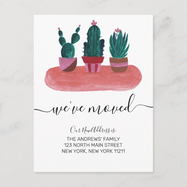 Postal De Anuncios Nos hemos mudado Plantas de Cactus Lindos y Modern (Anverso)