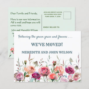 Postal De Anuncios Nos hemos Mudado Presupuesto Floral Elegante Mudan