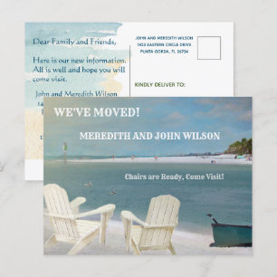 Postal De Anuncios Nos hemos Mudado Sillas de Playa Presupuesto Ocean