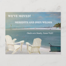 Postal De Anuncios Nos hemos Mudado Sillas de Playa Presupuesto Ocean