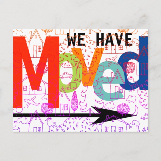 Postal De Anuncios Nos hemos mudado Tipografía Colorida Pueblo Nueva  (Anverso)