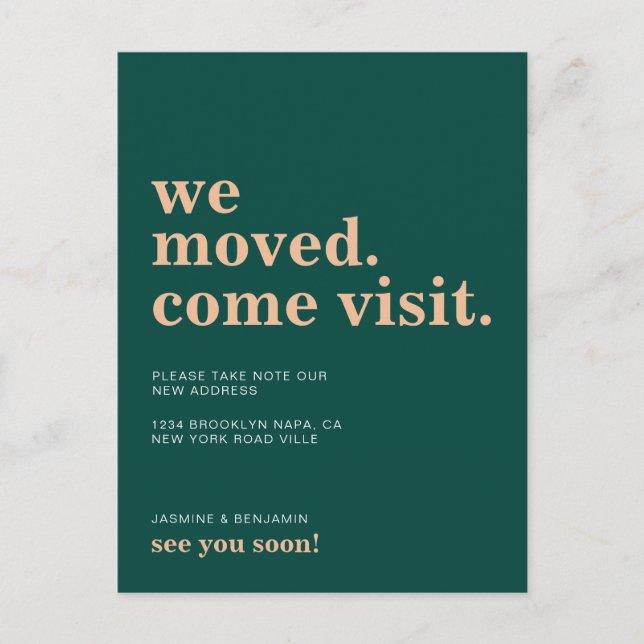 Postal De Anuncios Nos hemos mudado ven a visitar Dark Green Moving (Anverso)