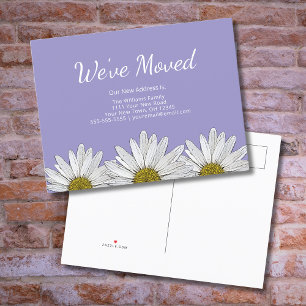 Postal De Anuncios Nos hemos mudado White Daisies Lavender Purple