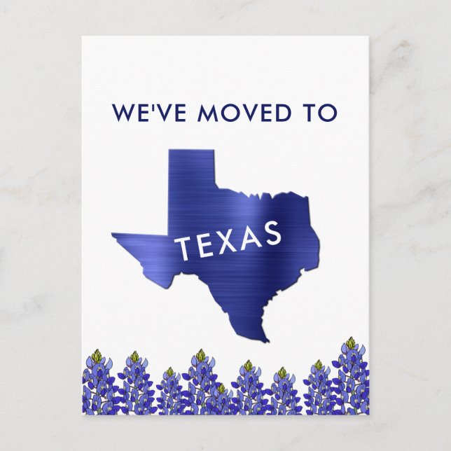 Postal De Anuncios Nos mudamos al mapa del estado de Bluebonnet Texas (Anverso)