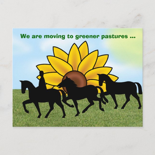 Postal De Anuncios Nos mudamos con caballo y girasol Nueva dirección (Anverso)