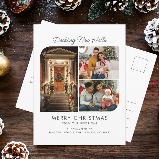 Postal De Anuncios Nos Mudamos Cubierta Nuevos Pasillos Collage de Fo (We've Moved Christmas Holidays Family Photo Collage Moving Announcement Postcard)