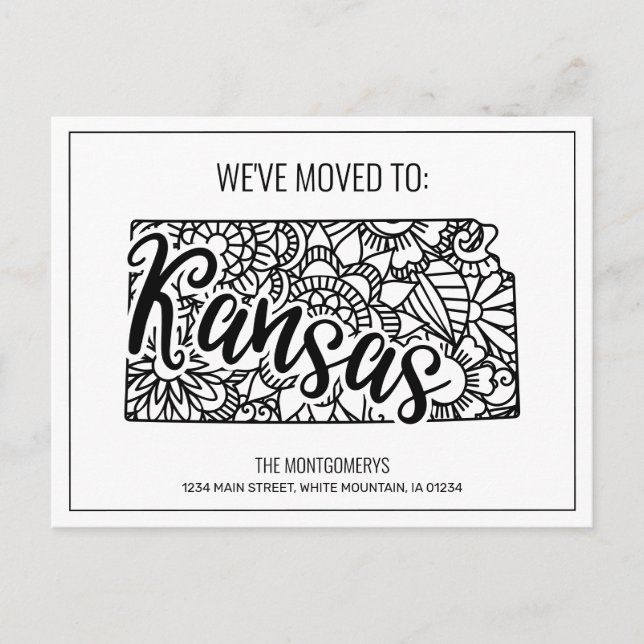 Postal De Anuncios Nos Mudamos Floral Mandala Kansas Estado (Anverso)