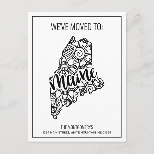 Postal De Anuncios Nos Mudamos Floral Mandala Maine Estado (Anverso)