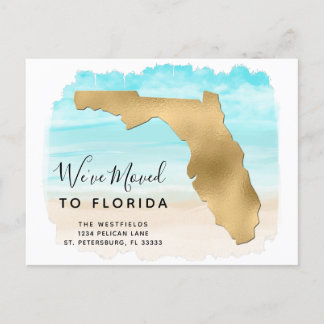 Postal De Anuncios Nos mudamos Florida Map Beach Scene Nueva Direcció