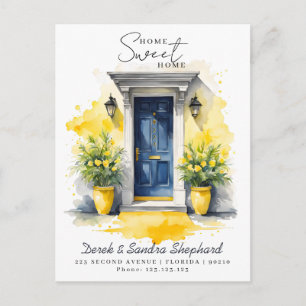 Postal De Anuncios Nos Mudamos Nueva Dirección Puerta Acuarela Amaril