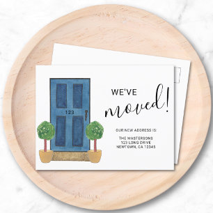 Postal De Anuncios Nos Mudamos Nueva Dirección Puerta Acuarela Azul