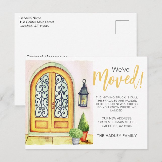 Postal De Anuncios Nos Mudamos Puerta Amarilla (Anverso / Reverso)