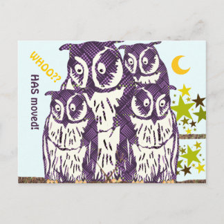 Postal De Anuncios Nosotros Nos Hemos Mudado Familia de Búhos