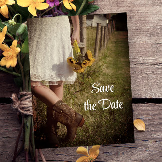Postal De Anuncios Novia Cowboy bota boda de girasoles salva la fecha