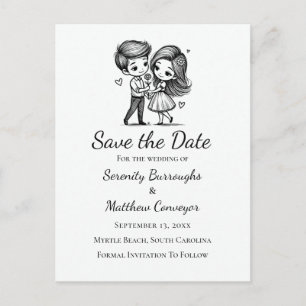 Postal De Anuncios Novia Novio Dibujos Animados Monochrome Salva la F