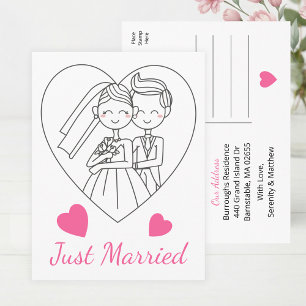 Postal De Anuncios Novia Novio Lindo Corazón Rosa Recién Casados Boda