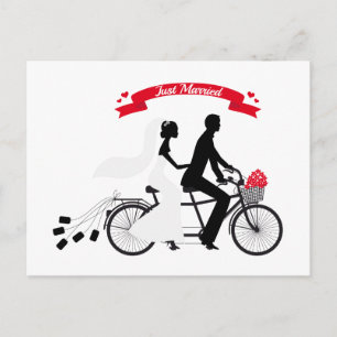 Postal De Anuncios Novia recién casada y novio en bicicleta tándem