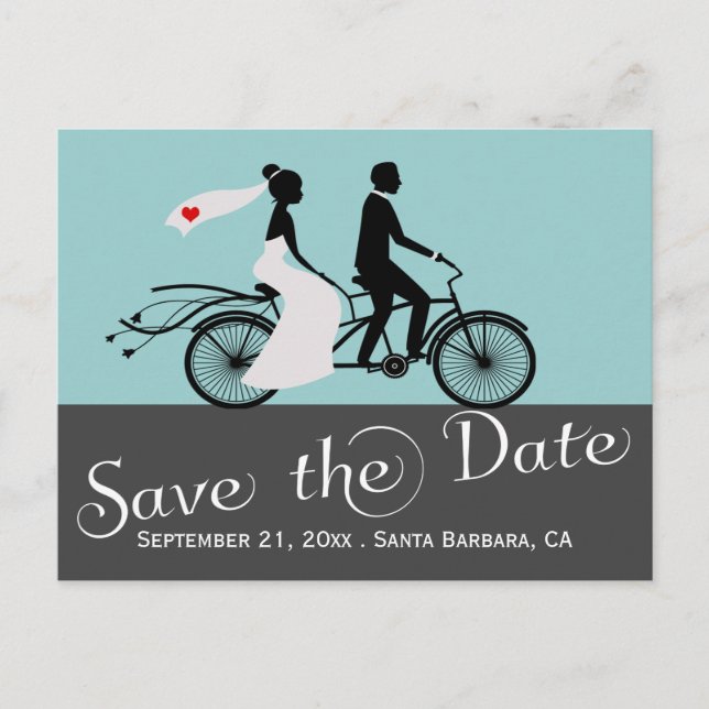 Postal De Anuncios Novia y novio en bicicleta tándem linda boda (Anverso)