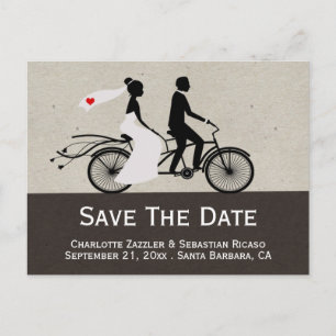 Postal De Anuncios Novia y novio en bicicleta tándem linda boda
