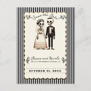 Postal De Anuncios Novia y Novio Esqueleto de Dibujos Animados Fecha 