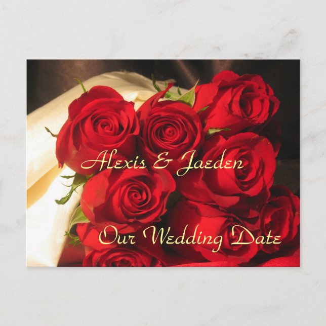Postal De Anuncios "Nuestra fecha Boda" - Red Rose Bouquet (Anverso)