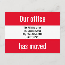 Postal De Anuncios Nuestra Oficina Se Ha Mudado Bright Red & White Mo