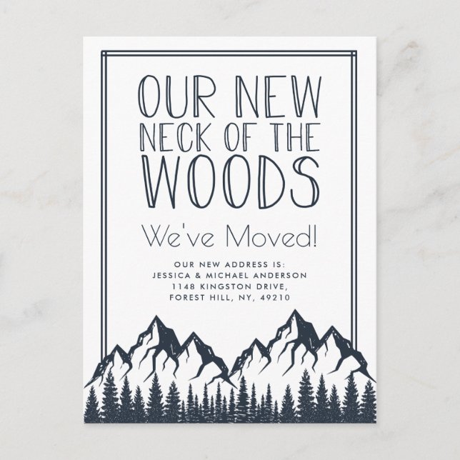 Postal De Anuncios Nuestro Nuevo Cuello De Woods Nuevo Hogar En Movim (Anverso)