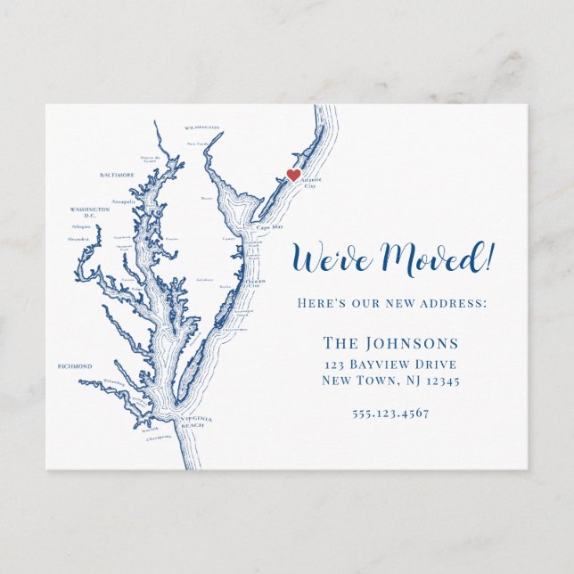 Postal De Anuncios Nueva Casa Atlantic City Nueva Jersey Mapa Mudanza (Anverso)