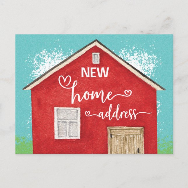 Postal De Anuncios Nueva Casa Nos Mudamos Acuarela Nueva Dirección (Anverso)