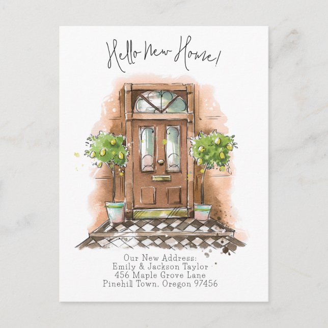Postal De Anuncios Nueva Casa - Puerta De Acuarela De Nueva Dirección (Anverso)