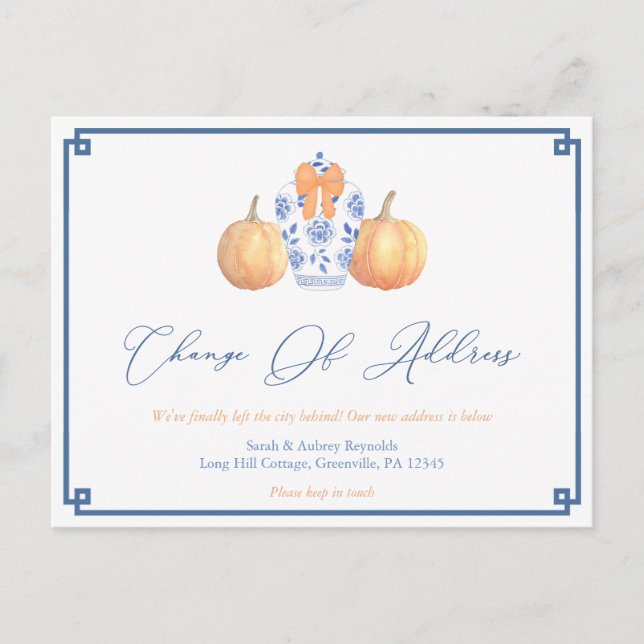 Postal De Anuncios Nueva dirección Acuarela Calabazas Ginger Jar Movi (Anverso)