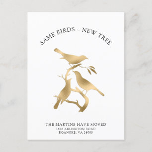 Postal De Anuncios Nueva dirección Aves metálicas de oro en movimient