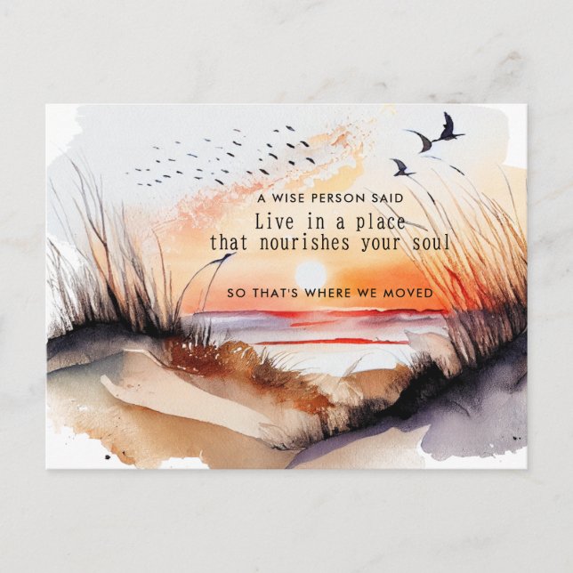 Postal De Anuncios Nueva Dirección Beach Sunset Sand Dunving Moving (Anverso)