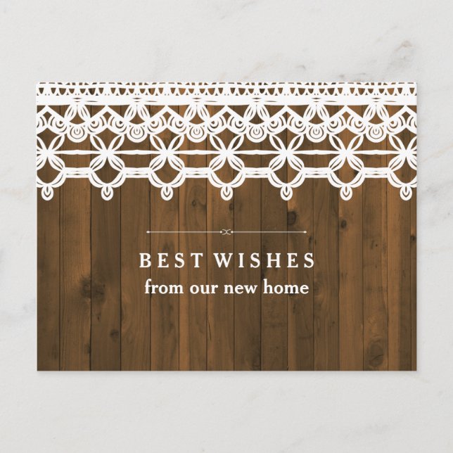 Postal De Anuncios Nueva dirección Brown Rustic Wood con encaje blanc (Anverso)