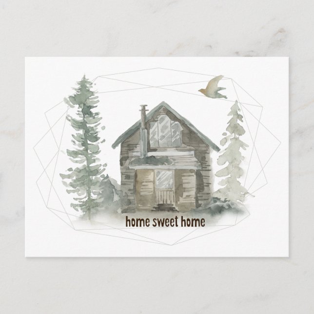 Postal De Anuncios Nueva dirección Cabaña rústica Hogar dulce hogar (Anverso)
