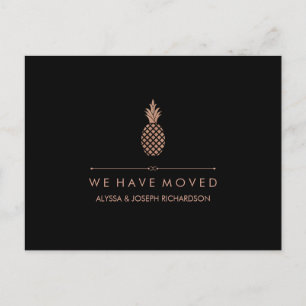 Postal De Anuncios Nueva dirección con Faux Rosa Gold Look Pineapple